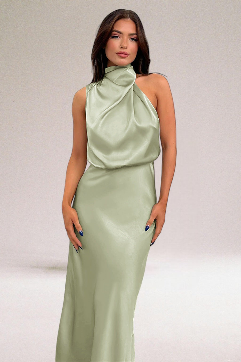 Flavia | Elegant Satin Dress with Halter Neck
