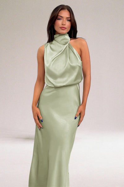 Flavia | Elegant Satin Dress with Halter Neck