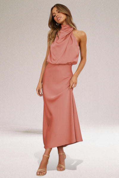 Flavia | Elegant Satin Dress with Halter Neck