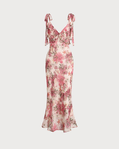 Rya™ | Elegant Floral Ruffle Tie Strap Midi Dress