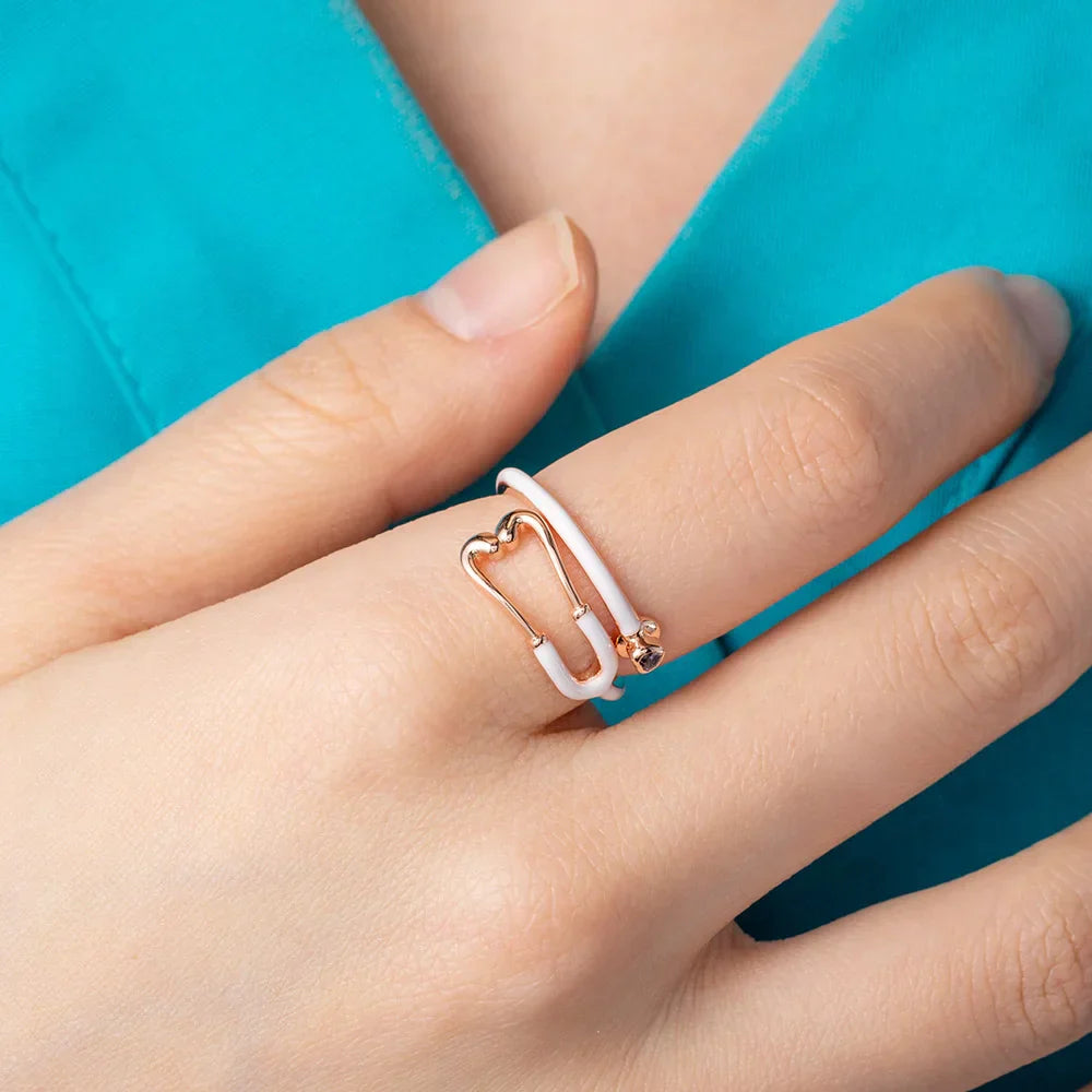 Stethoscope Ring with Heart Birthstone