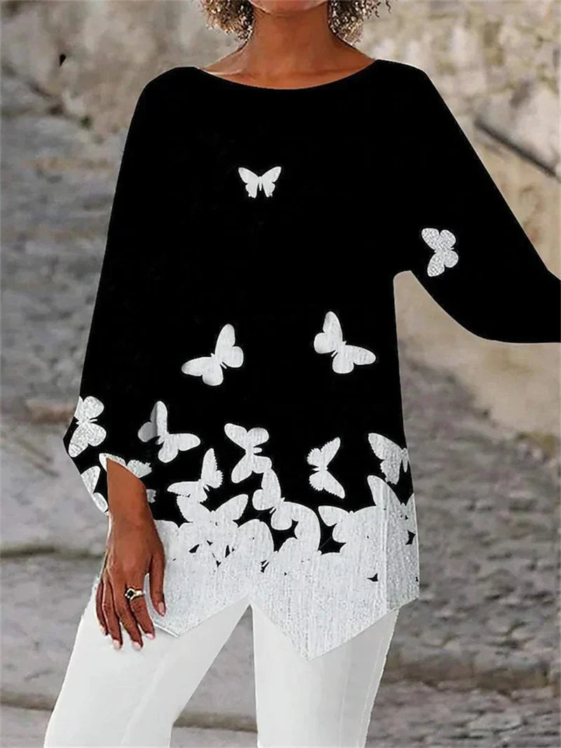 Sienna Rose™ | Printed Long-Sleeve Crew Neck Shirt