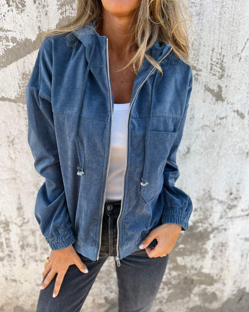 Danna | Corduroy Hooded Jacket with Zip Fastening