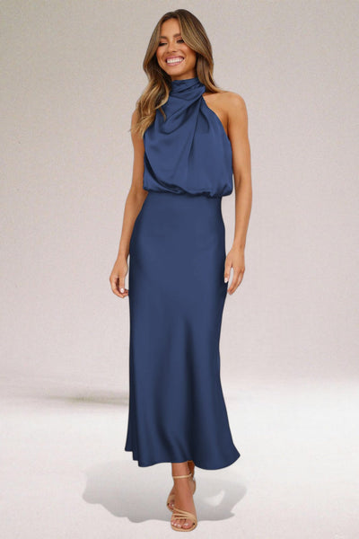 Flavia | Elegant Satin Dress with Halter Neck