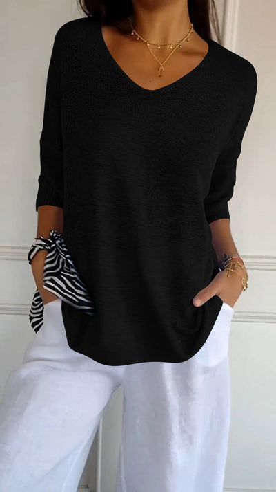 Saya™ | Solid Color Knitted V-Neck Top