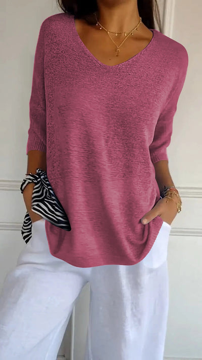 Saya™ | Solid Color Knitted V-Neck Top