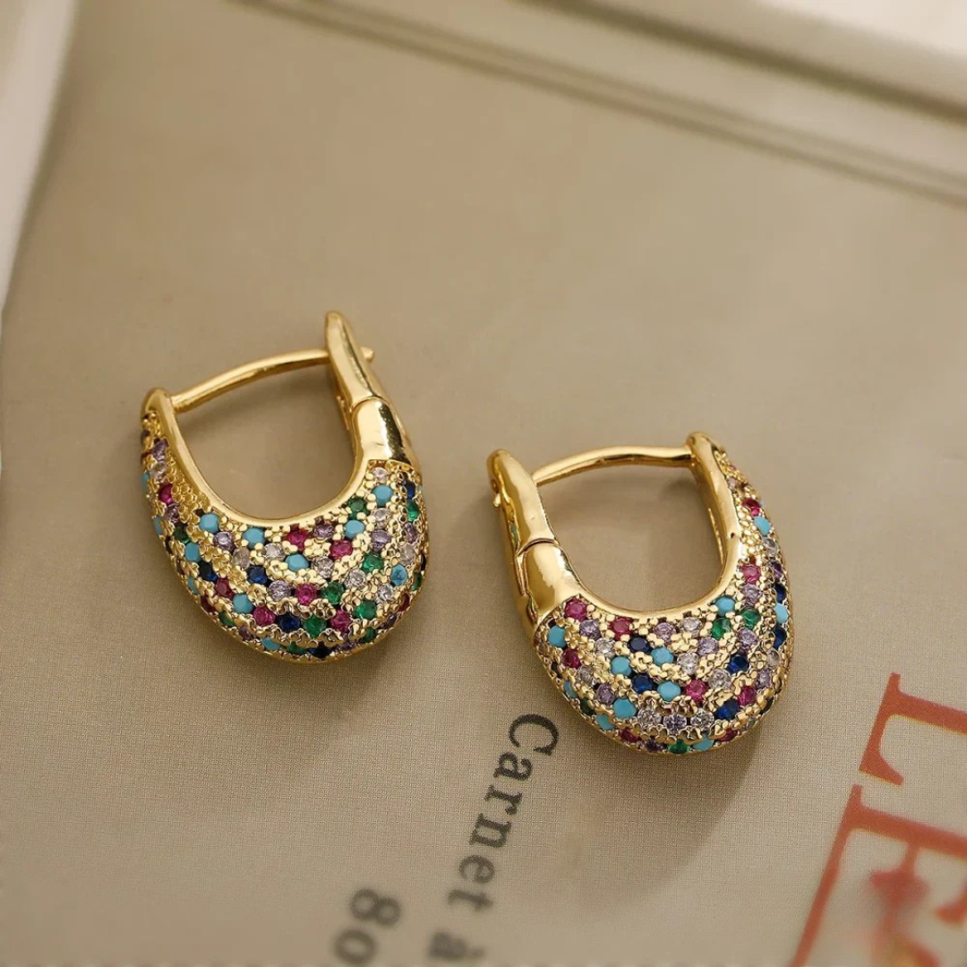 Elegant Colourful Inlaid Crystal Earrings