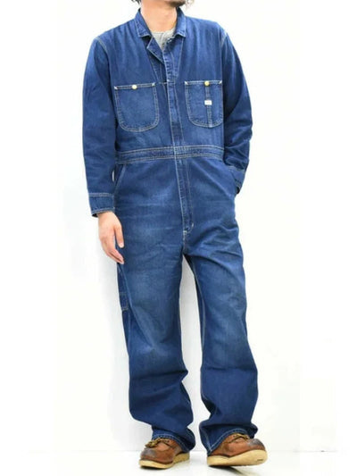 Long-sleeved Denim Overall for Men with Relaxed Fit