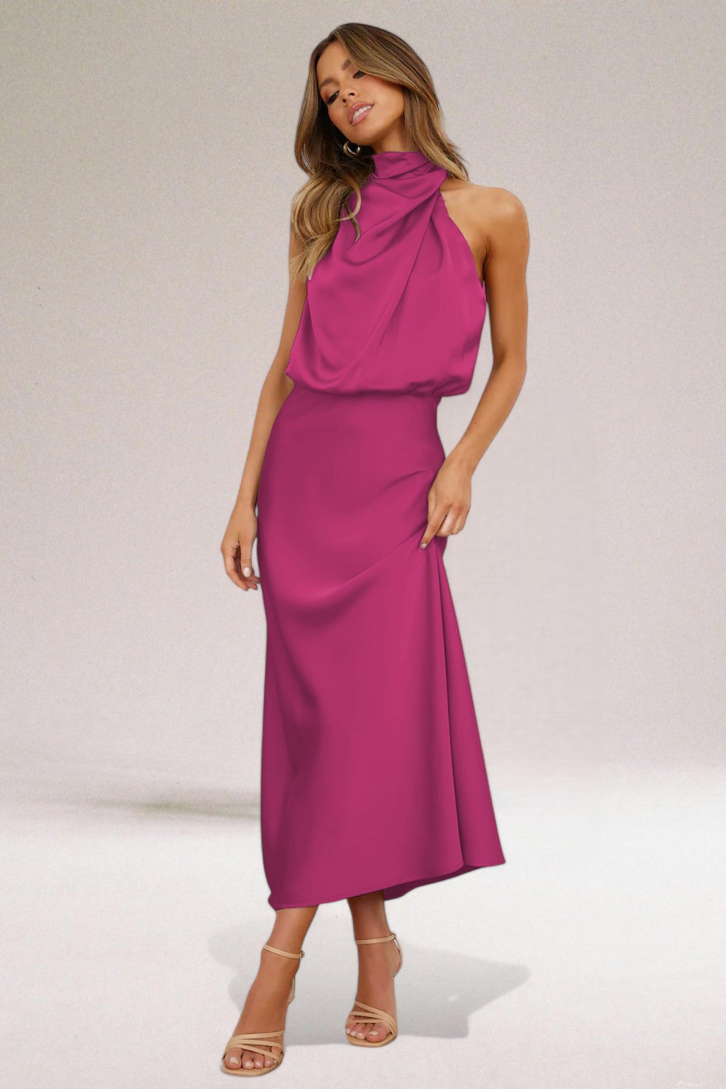 Flavia | Elegant Satin Dress with Halter Neck