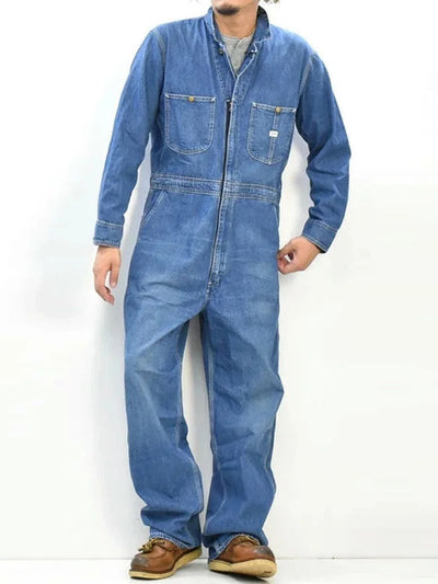 Long-sleeved Denim Overall for Men with Relaxed Fit