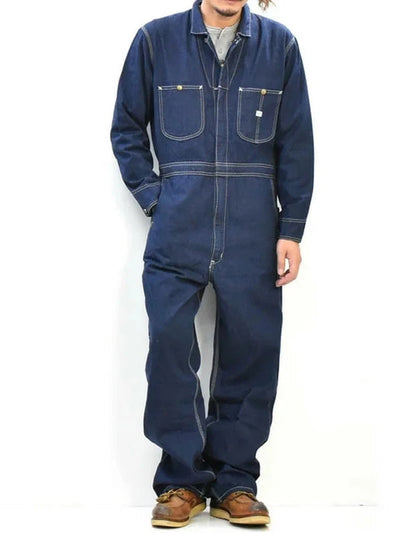 Long-sleeved Denim Overall for Men with Relaxed Fit