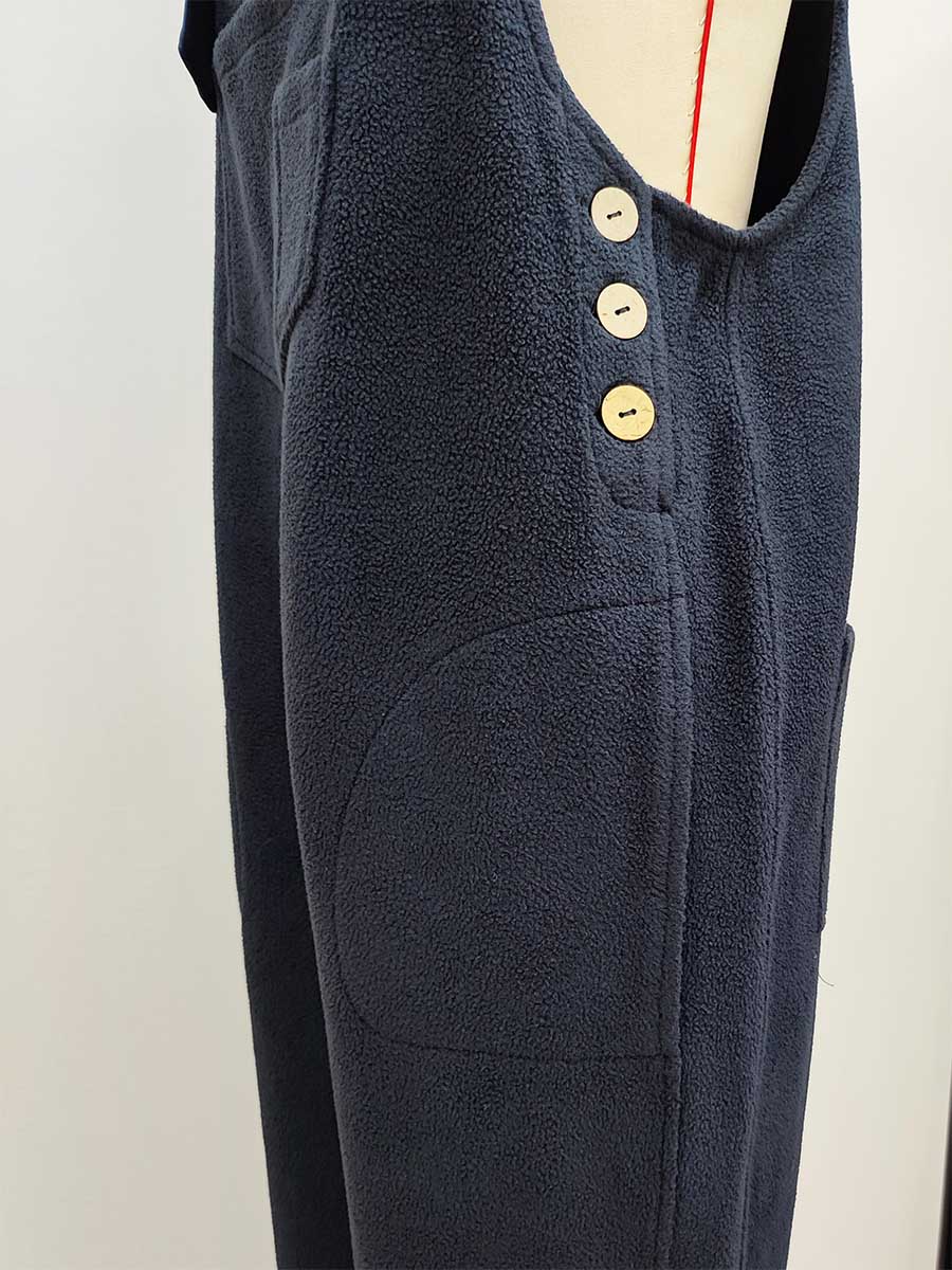 Fleece Dungarees for Women with Coconut Shell Buttons