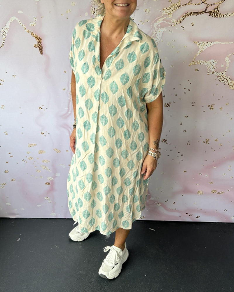 Liora™ | Loose Spring Dress with Notched Collar and Short Sleeves