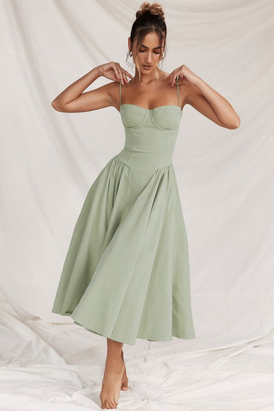 Helena™ | Sleeveless Corset Midi Dress