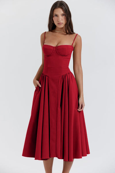 Helena™ | Sleeveless Corset Midi Dress