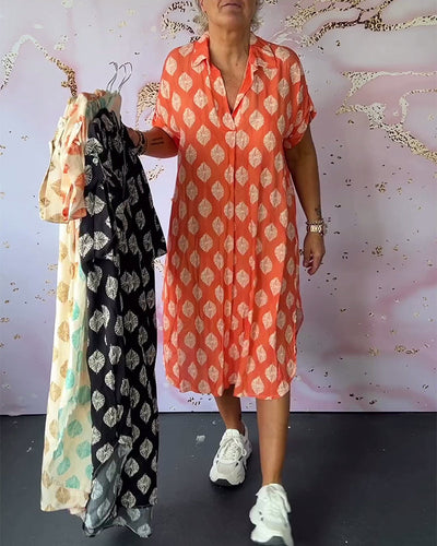 Liora™ | Loose Spring Dress with Notched Collar and Short Sleeves