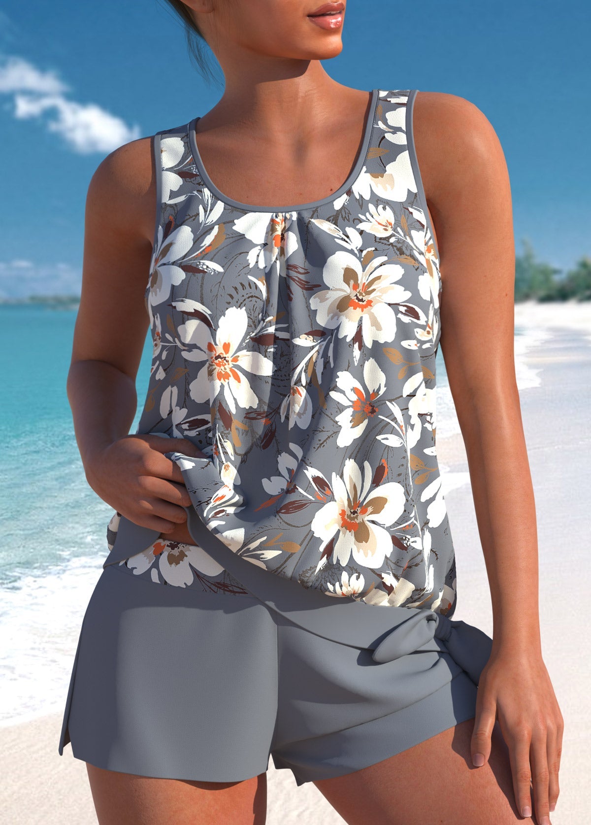 Hanna I Chic Asymmetrical High-Waisted Leaf Print Tankini | Last Day 80% Off!