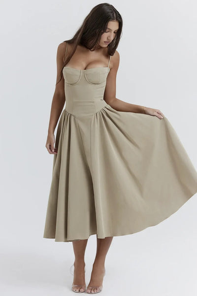 Helena™ | Sleeveless Corset Midi Dress