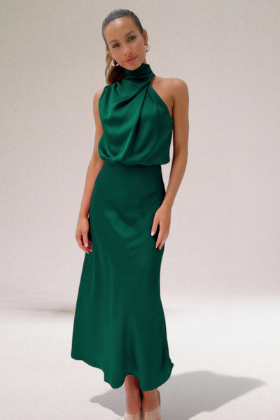Flavia | Elegant Satin Dress with Halter Neck