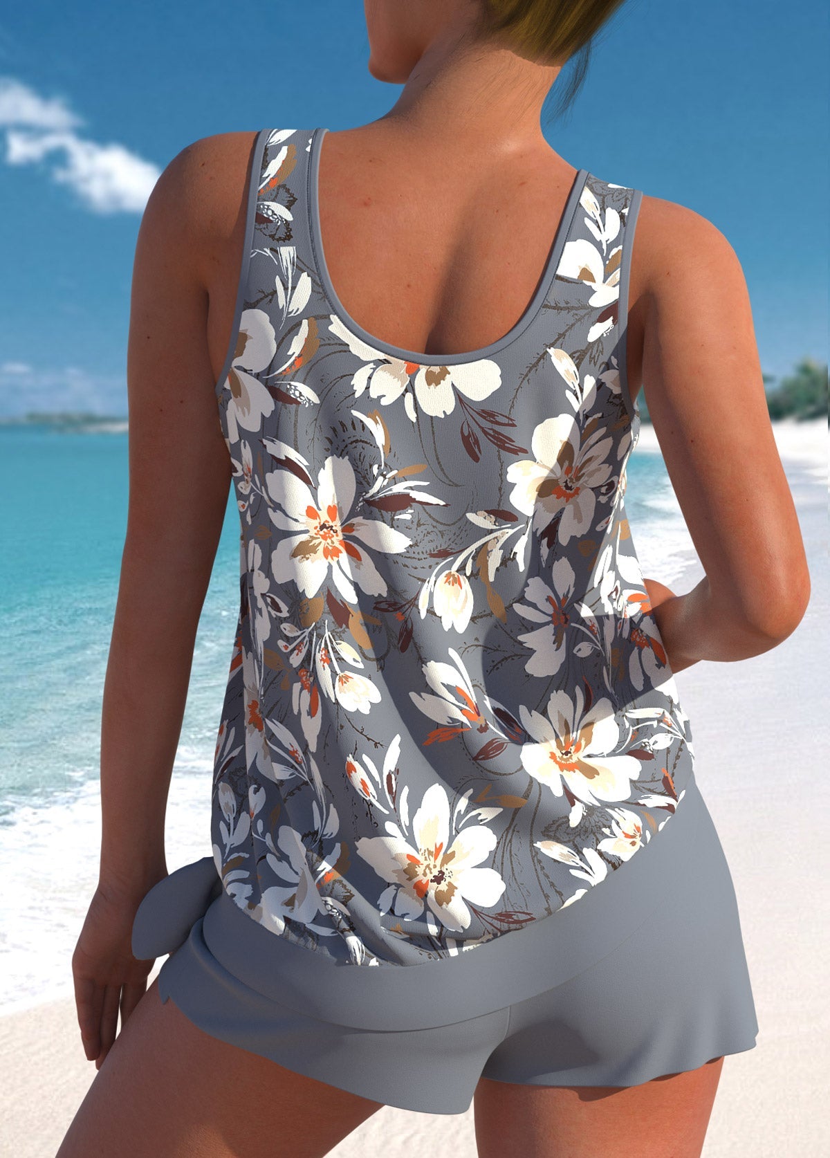 Hanna I Chic Asymmetrical High-Waisted Leaf Print Tankini | Last Day 80% Off!