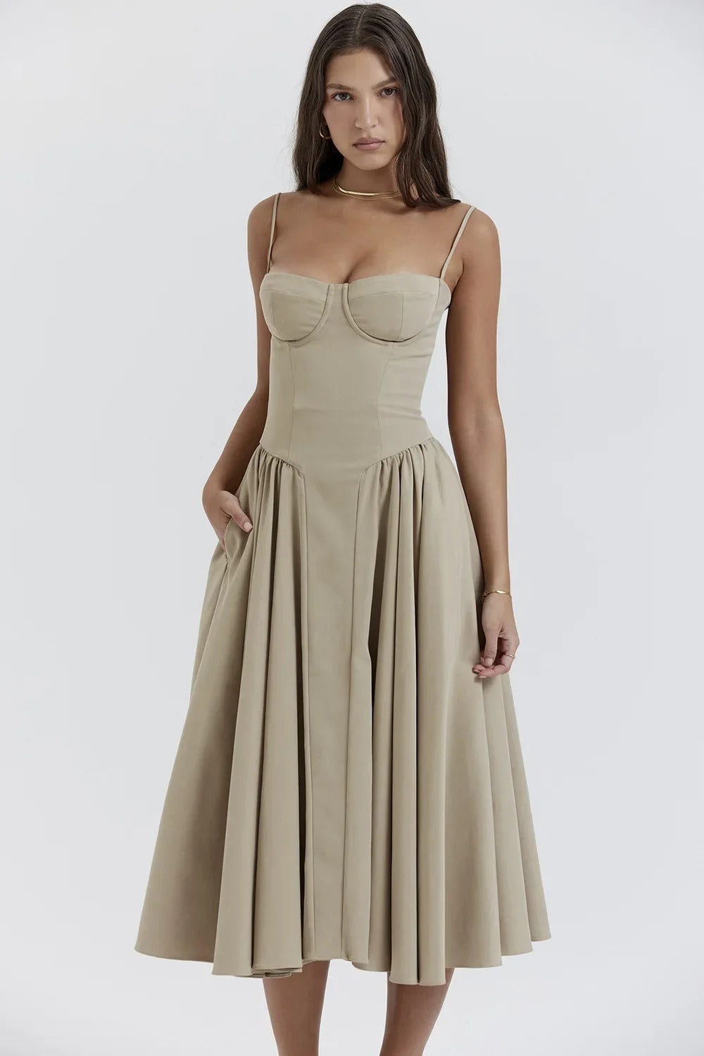 Helena™ | Sleeveless Corset Midi Dress