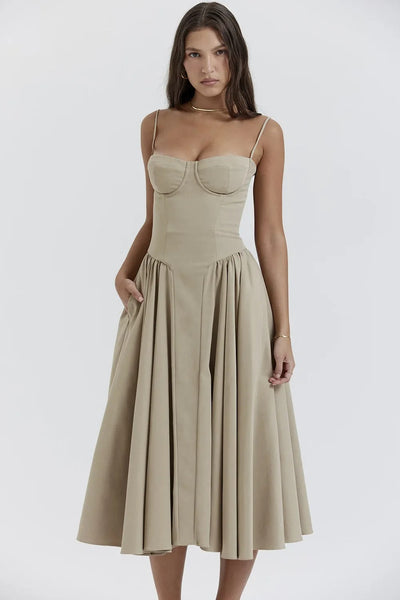 Helena™ | Sleeveless Corset Midi Dress