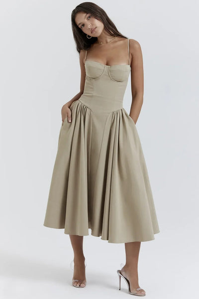 Helena™ | Sleeveless Corset Midi Dress