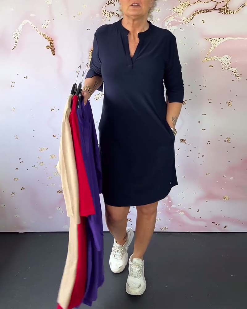 Ann™ | Plain V-Neck Dress