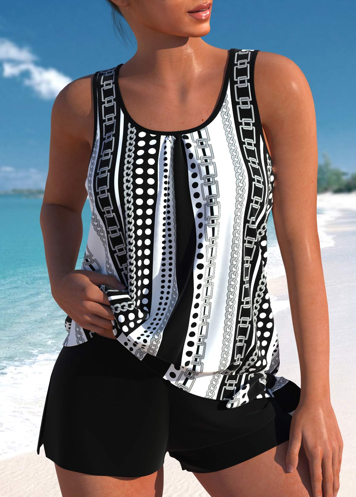 Hanna I Chic Asymmetrical High-Waisted Leaf Print Tankini | Last Day 80% Off!