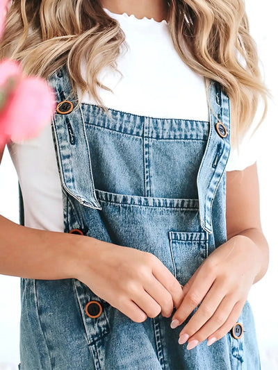 Locker fit denim dungarees in a distressed look