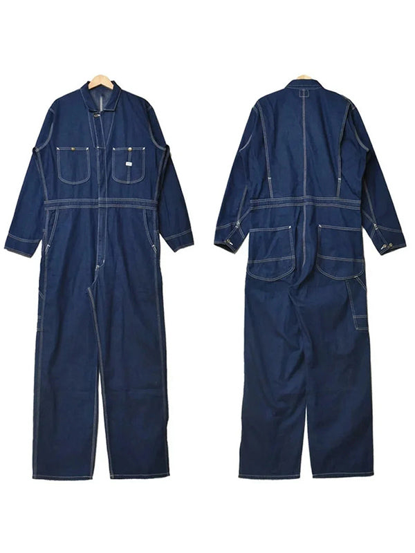 Long-sleeved Denim Overall for Men with Relaxed Fit