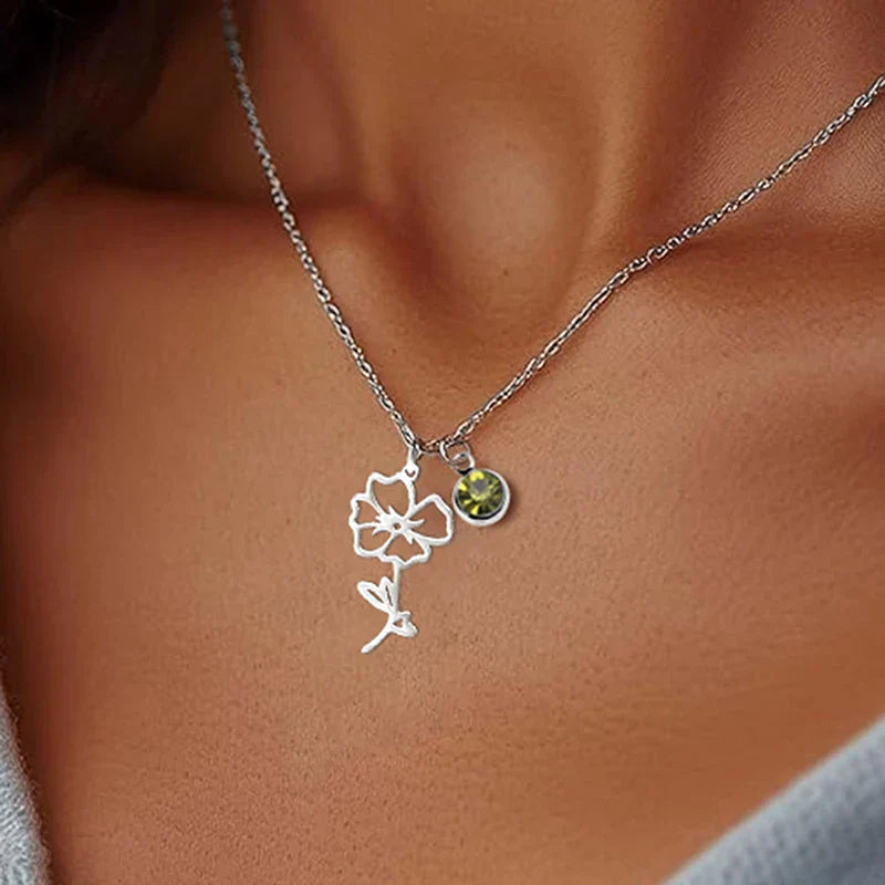 Birthstone Birth Flower Necklace Personalized