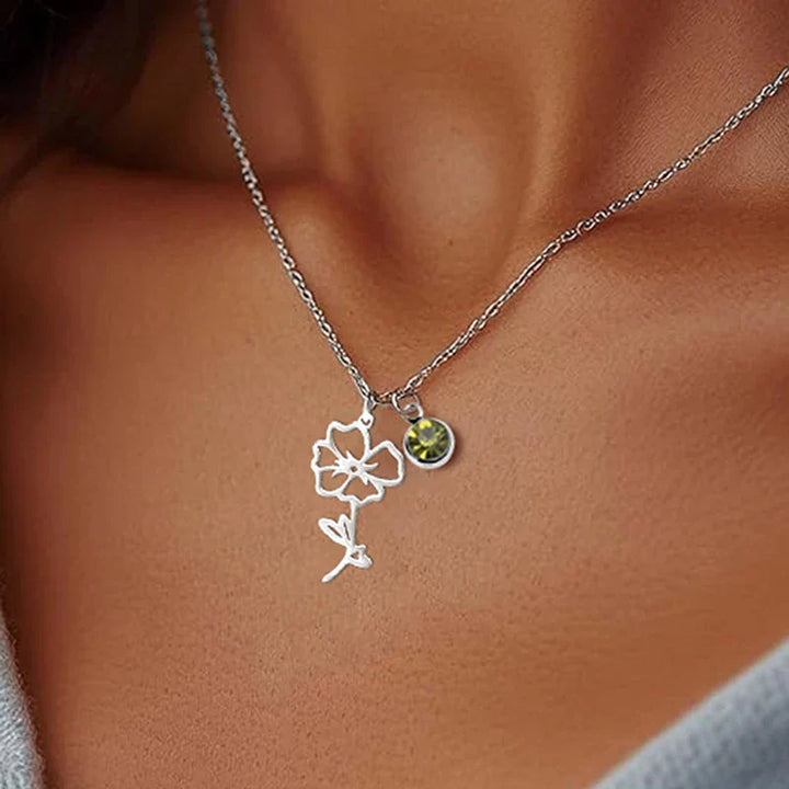 Birthstone Birth Flower Necklace Personalized