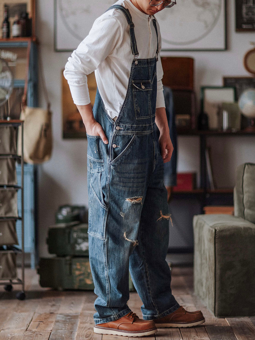 Denim Dungarees in a Used Look for Men