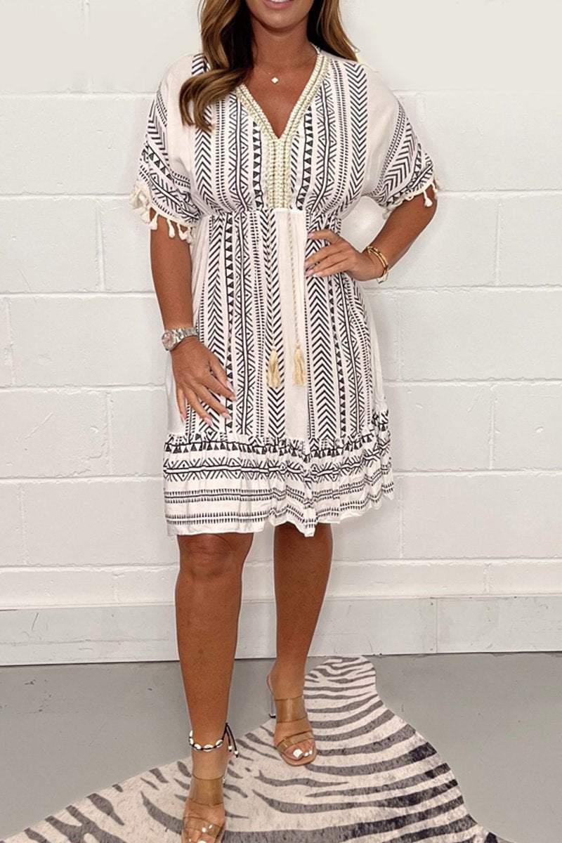 Gail | Vintage Bohemian Dress with Ethnic Print