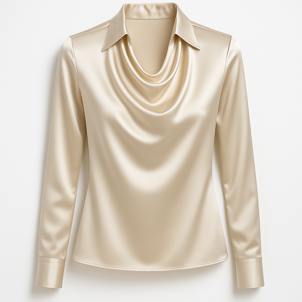Reba™ | Elegant Silk Blouse with Pleated Neckline