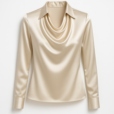 Reba™ | Elegant Silk Blouse with Pleated Neckline