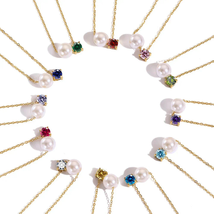 Pearl & Zircon Birthstone Pendant Necklace