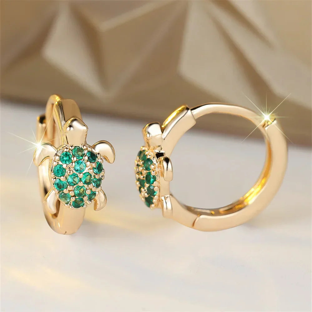 Sea Turtle Hoop Earrings with Sparkling Zircon