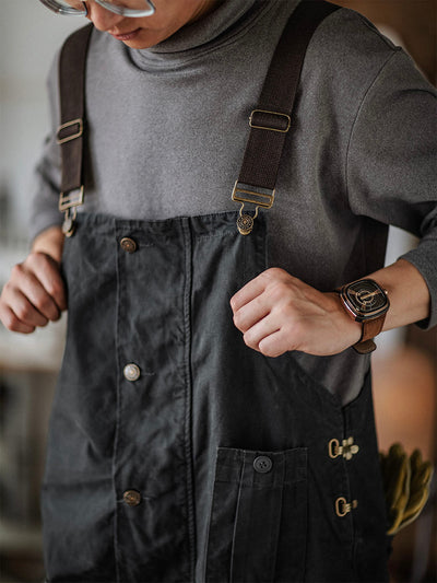 Canvas Dungarees with Button Placket for Men