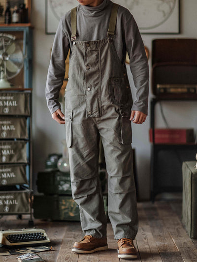 Canvas Dungarees with Button Placket for Men