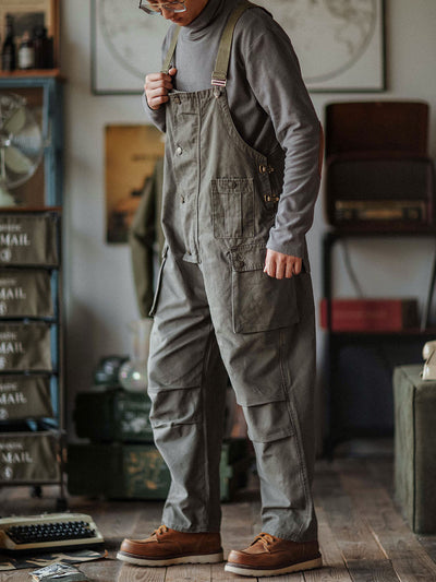 Canvas Dungarees with Button Placket for Men