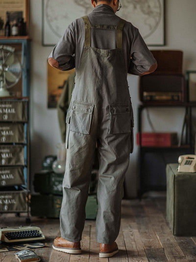 Canvas Dungarees with Button Placket for Men