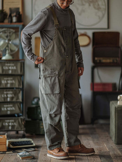 Canvas Dungarees with Button Placket for Men