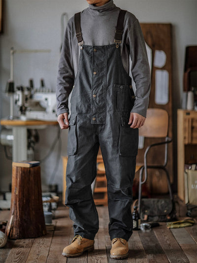 Canvas Dungarees with Button Placket for Men