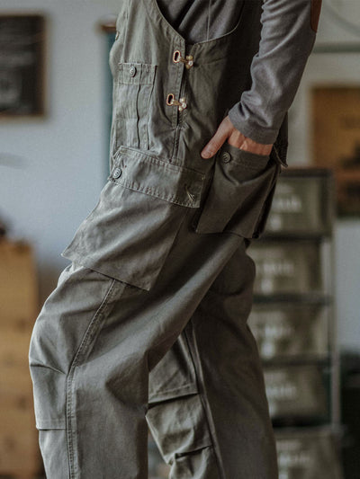 Canvas Dungarees with Button Placket for Men