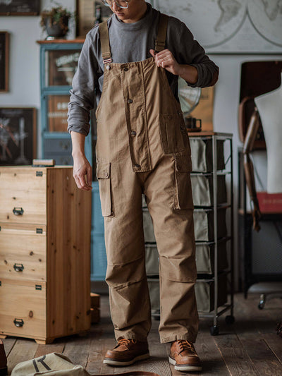 Canvas Dungarees with Button Placket for Men