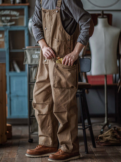 Canvas Dungarees with Button Placket for Men