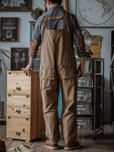 Canvas Dungarees with Button Placket for Men