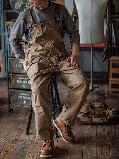 Canvas Dungarees with Button Placket for Men